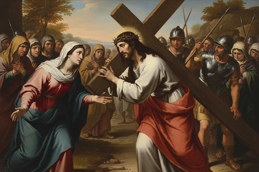 Jezus spotyka swoją Matkę na drodze krzyżowej