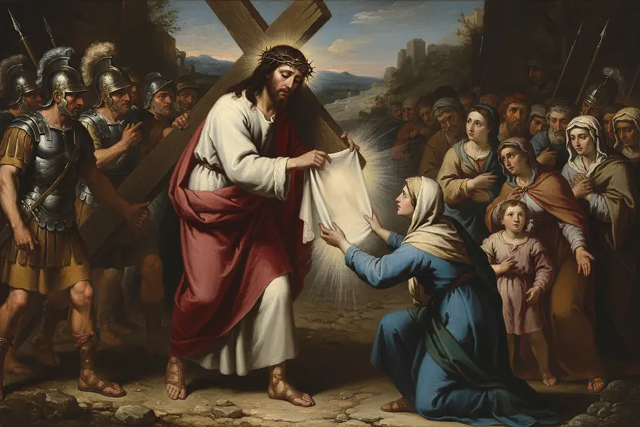 Weronika ociera twarz Jezusowi na drodze krzyżowej